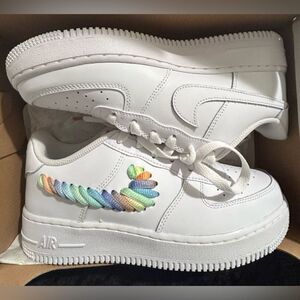 Nike Air Force 1 Low GS 'Rainbow Lace Swoosh' Size 6.5Y - Brand New in Box